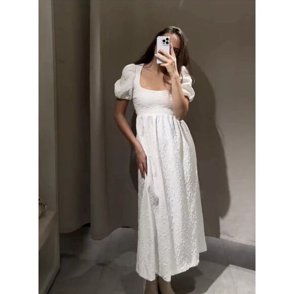 NWT Women's Zara Bloggers Favorite Jacquard Textured Midi Dress Bow Back sz XXL - Picture 1 of 7